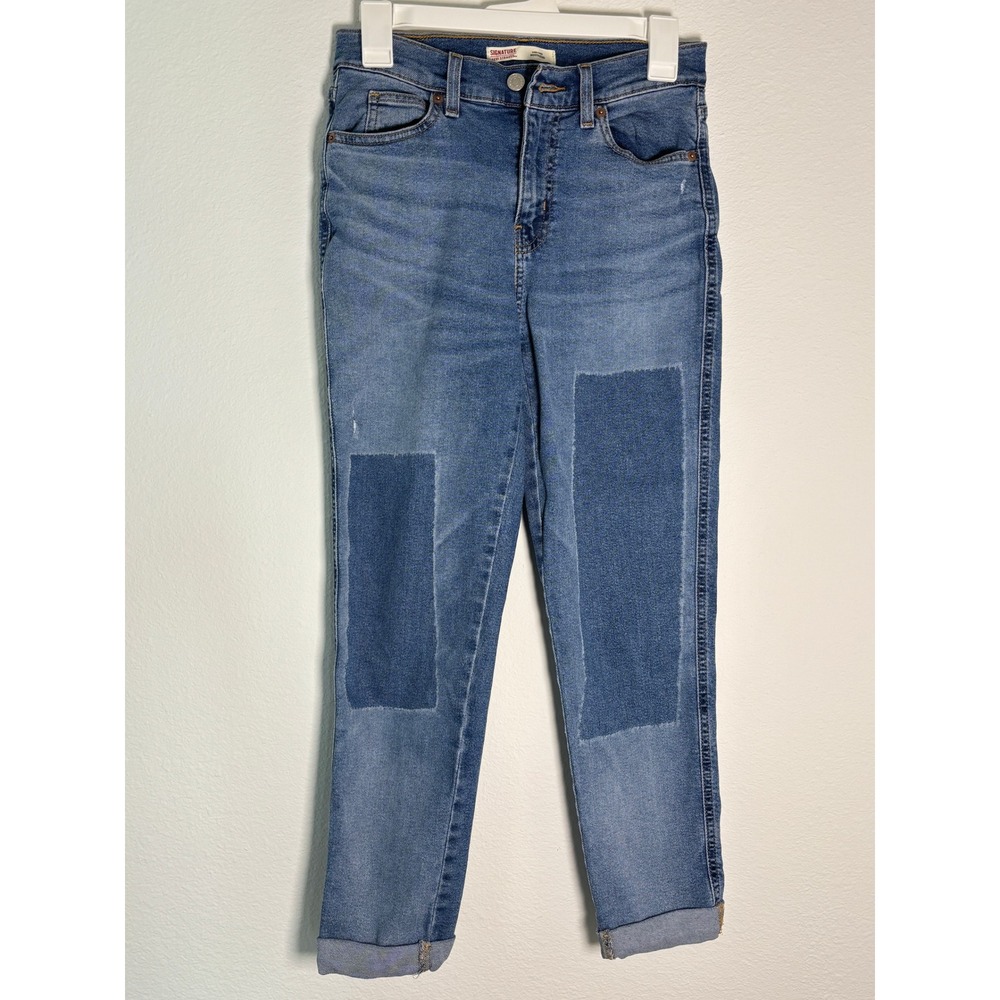 Signature by Levi Strauss Heritage Boyfriend Jeans Blue Patchwork Size 0 W25